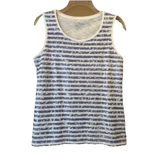 Chico's Sequin Tank Top Blue White Weathered Stripe Sz 0 (4-6) Worn Only Twice - Picture 1 of 12