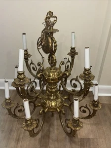 Vintage brass large chandelier 2 Tier 12 Arms Lights Hanging Ceiling Light - Picture 1 of 15