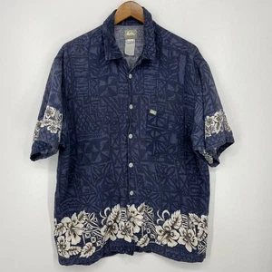 Quicksilver Hawaiian Shirt Men's Size L Blue Floral Short Sleeve Button Vtg Y2K - Picture 1 of 10