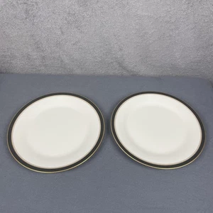 Noritake Ivory China Porcelain Plates Set of 2 Black Band Gold Trim Japan - Picture 1 of 6