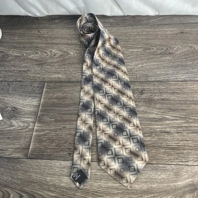 Kenneth Cole Tie Brown Gray Geometric 100% Silk 3.75” - Image 1 of 4