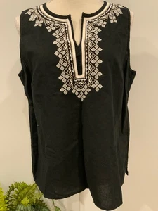 TALBOTS Womens Size 12 Petites Black Sleeveless Embroidered V-Neck Pullover Top - Picture 1 of 5