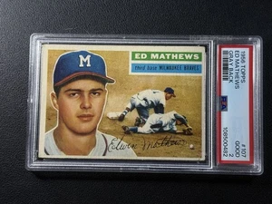 ED MATHEWS PSA 2 1956 TOPPS BASEBALL #107 GRAY BACK BRAVES HOF VINTAGE GOOD - Bild 1 von 2