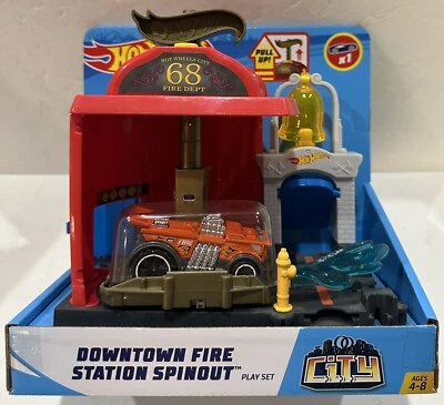 Hot Wheels City DOWNTOWN FIRE STATION SPINOUT con juego de coche ~ Nuevo 2018 Foto 1 de 3