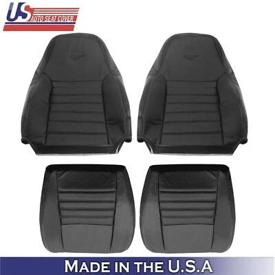 Fundas de asiento delanteras de cuero genuino carbón oscuro para Ford Mustang GT 1999-2004 Foto 1 de 4