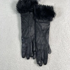 Bebe Women’s Long Black Leather Gloves, Faux Fur, Size M/L - Picture 1 of 8
