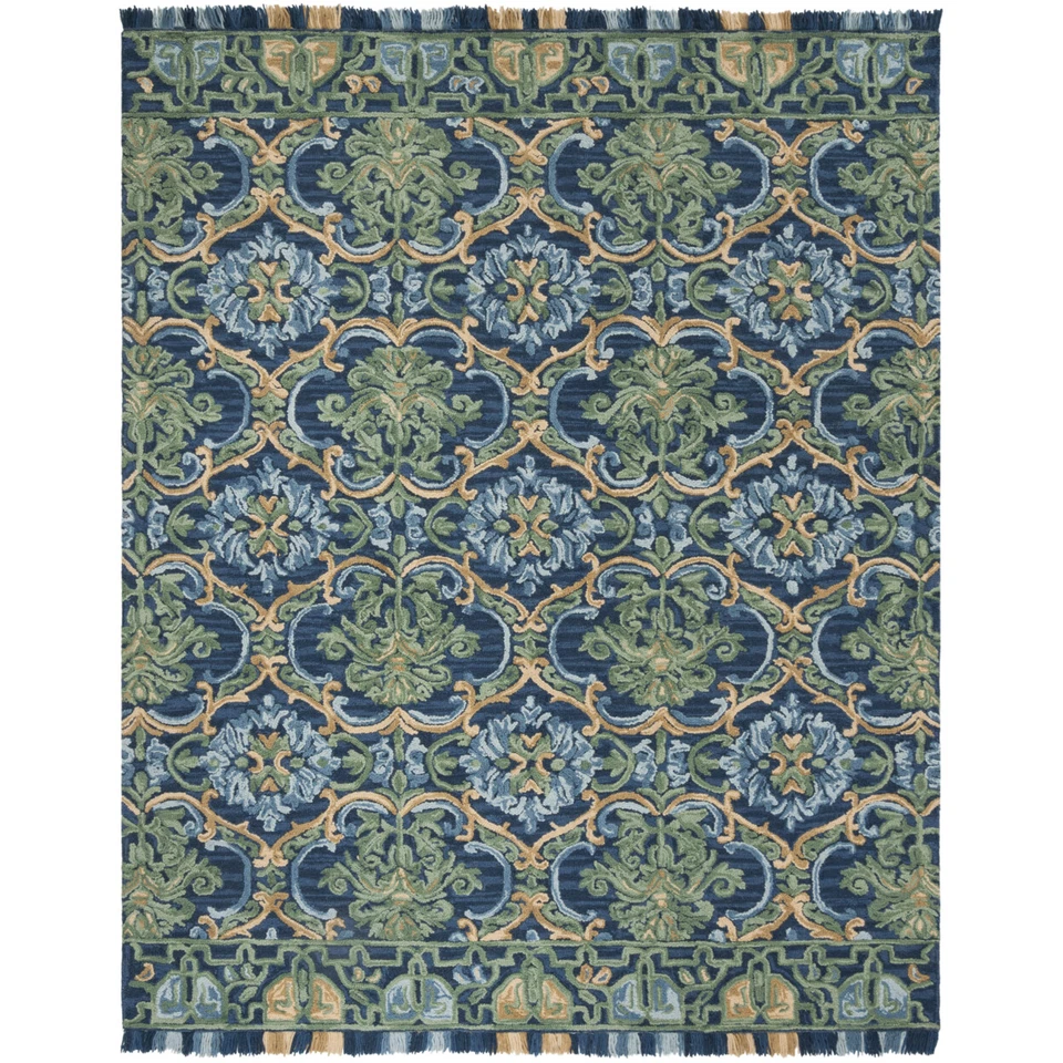 SAFAVIEH Blossom BLM422A Handmade Navy / Green Rug - Image 1 of 4