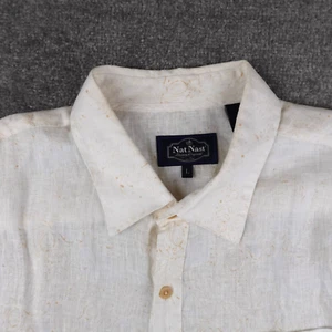 Nat Nast Camicia Uomo L Avorio Lino Bottoni Manica Corta Ascelle Ventilate - Foto 1 di 11