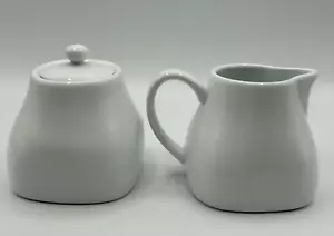 Pier 1 One Sugar and Creamer Set Luminous White Porcelain Farmhouse Modern Sleek - Picture 1 of 15