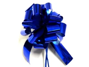12 x Large Metallic Blue 13.5cm Gift Bows - Pull String Pom Pom Bow - Wrapping - Picture 1 of 1