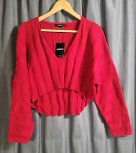 Forever 21 Women Long Sleeve V-Neck Ribbed Knit Cropped Sweater Red Medium - Picture 1 of 9