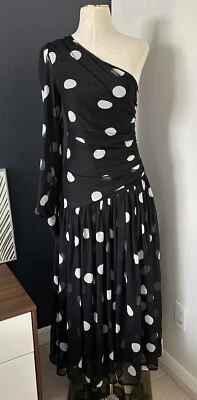 Maxi Vestido a Lunares Diseño ASOS para Mujer Un Hombro Manga Globo EE. UU. 2 UK 6 NUEVO Foto 1 de 4