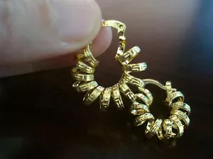 NEW SPIRAL HOOP EARRINGS 18k YELLOW GOLD PLATED GREEK KEY DESIGN - Picture 1 of 5