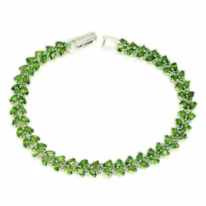 Silver Bracelet Chrome Diopside Genuine Natural Mined Gems Solid Sterling 7 1/2 - Picture 1 of 24