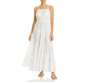 Aqua Swim 285890 Cotton Tiered Maxi Dress Swim Cover-Up, Size Small - Picture 1 of 2