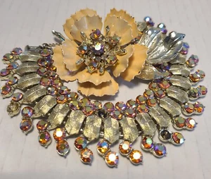 Signierte Vintage CORO Aurora Borealis Steine goldfarbene Brosche & Armband *lesen* - Bild 1 von 16