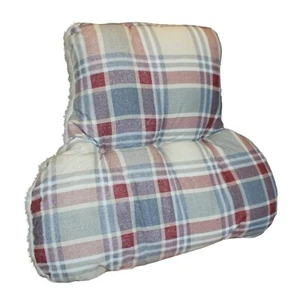 Reversible RED & GREY CHECK / CREAM SHERPA FLEECE BACK & LUMBAR SUPPORT CUSHION - Picture 1 of 2