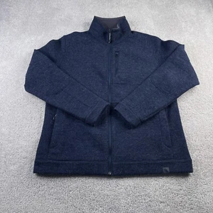 LL Bean Jacket Mens Large Blue Wool Blend Full Zip Elbow Patches Slightly Fitted - Picture 1 of 13