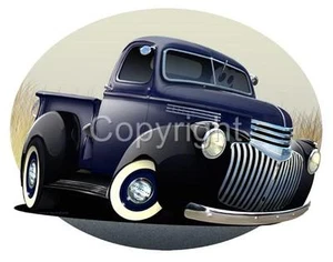 1946 Vintage Pickup Truck Cartoon T-Shirt Chevy Classic Auto Art - Picture 1 of 1