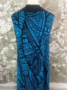 SOFT SURROUNDINGS Blue Black Tribal Boho Geometric Long Cardigan Open Vest L - Picture 1 of 13