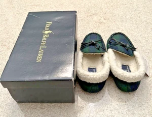 Polo Ralph Lauren Junior Unisex Slippers Blackwatch/Shearling (4) NIB - Picture 1 of 9