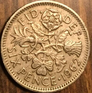 1962 UK GB GREAT BRITAIN SIXPENCE COIN - Picture 1 of 2