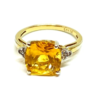 Sterling Silver Ring gold plated with Yellow Topaz stone   925 size 7.25 - Imagem 1 de 4