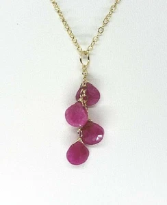 14k Yellow Gold Pink Sapphire Briolette Cluster Waterfall Pendant - Picture 1 of 4
