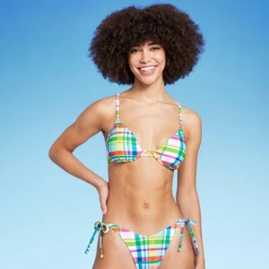 Women's Underwire Bikini Top - Wild Fable Multi Plaid S - Picture 1 of 1