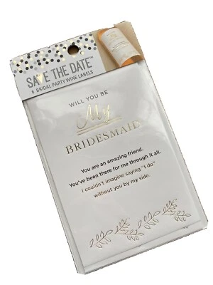 Will You Be My Bridesmaid Wine Label Elegant Gold Foil Print Save the Date 6pk - Image 1 of 4