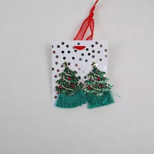 Christmas Tree Fringe Statement Earrings dangle fringe new - Picture 1 of 7