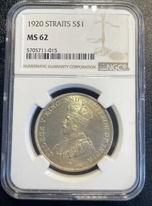 1920 Straits Settlements 1 Dollar Silver NGC MS62 King George V - Picture 1 of 2