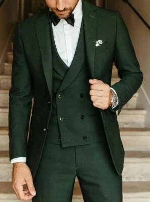 Men Slim Fit Suit Dark Green Wedding 3 Piece Suit One Button Elegant Prom Suit - Image 1 of 4