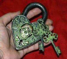 Heart Shaped Lock Brass Padlock Skull Design Vintage Heavy Safety Lock GK 549