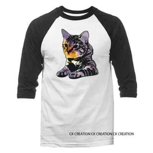 Ojos Negros Gato Animal Mascota Divertida Broma Humor Humor Mangas 3/4 Raglan - Imagen 1 de 10
