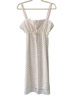 Vestido Vintage Años 70 Miss Elaine Floral Encaje Para Mujer S Blanco Rosa Hada Cottagecore Foto 1 de 4