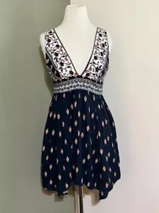 Baumwolle Süßigkeiten BoHo Neckholder Kleid Schnürung Rücken Taschentuch Saum M - Bild 1 von 3