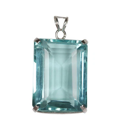 Emerald Cut 925 Silver Hydrothermal Aquamarine 55 Carat Pendant Statement Piece - Image 1 of 4