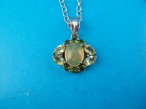ETHIOPIAN OPAL, CHROME DIOPSIDE AND PERIDOT 925 PENDANT AND 18" CHAIN - Picture 1 of 5