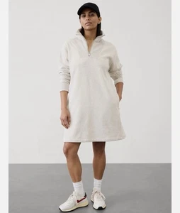 Athleta Cozy Karma 1/2 Zip Dress Women Large Heather Oatmeal Athleisure Travel - Picture 1 of 16
