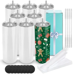 D&#183;S 8er-Pack Sublimationsbecher 20 Unzen Großpackung dünn gerader flacher Boden Blan - Bild 1 von 8