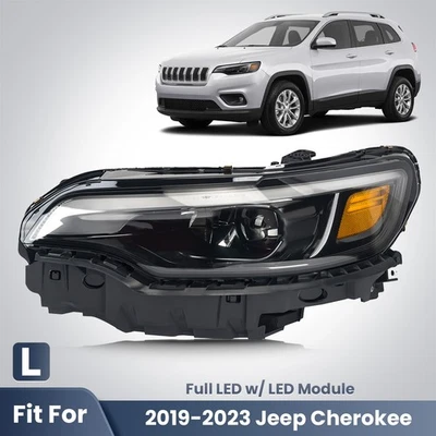 Full LED Headlight For 2019 2020 2021 2022 2023 Jeep Cherokee w/ Bulb Left Side - Image 1 of 4