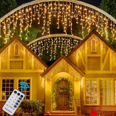 Christmas Fairy Lights LED Icicle Waterfall Connectable Outdoor Xmas Home Decor - Image 1 of 4