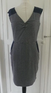 Vestido Jersey Yumi Gris y Azul Marino Forrado a Rayas Sin Mangas Reino Unido 14 - Imagen 1 de 5