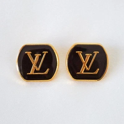 Set of 2 Louis Vuitton Buttons, Square, Dark Brown, Gold, 18mm - Image 1 of 4