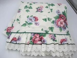 Vintage Waverly flaches Laken rosa Blumen King Rüschen Ösen Perkal Landhaus Kern - Bild 1 von 8