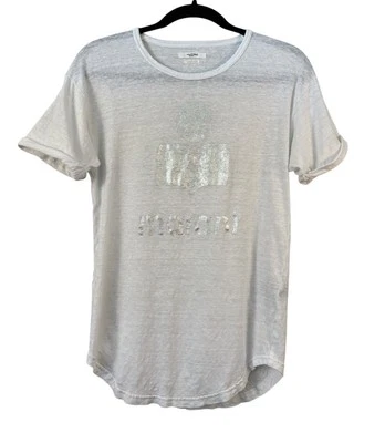 Isabel Marant Koldi Linen White Silver T-Shirt Top Short Sleeve Logo XS Extra Sm - Image 1 of 4