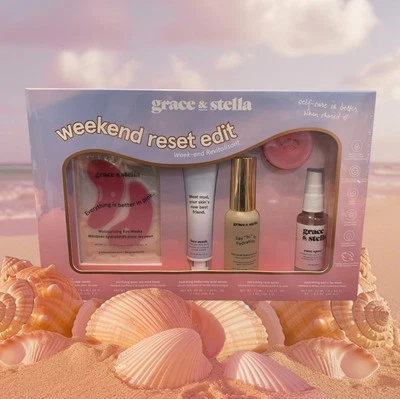 Grace & Stella 周末复位礼品套装眼膜,透明质酸精华,泥浆,更多 — 第 1/4 张图片