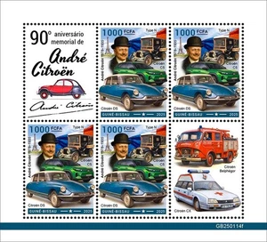 André Citroën 90th Memorial Anniversary Cars MNH Stamps 2025 Guinea-Bissau M/S - Picture 1 of 1
