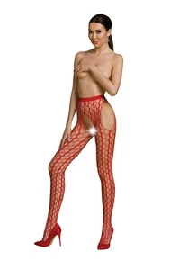 Strapsstrümpfe rot Ouvert-Strumpfhose Netz elastisch Reizwäsche S M L - Bild 1 von 6